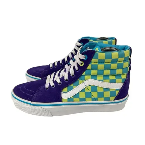 Vans Women’s Sk8 Hi Checkerboard Skate Shoes Violet/Cyan Size 7.5 - Picture 2 of 8